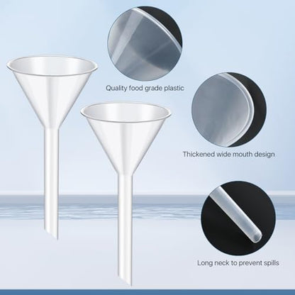 25Pcs 3.5 Inch Plastic Funnels, Wide Mouth Funnels for Kitchen Use Filling Bottles, Versatile Large Funnel with Long Reaching Spout for Oil, Perfume, Spices