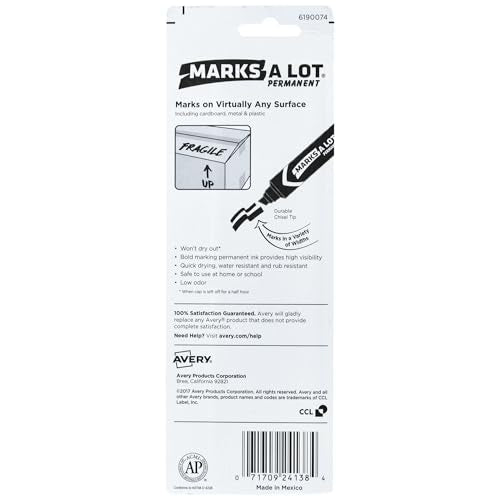 Avery Marks-A-Lot Permanent Marker, Jumbo Desk-Style Size, Chisel Tip, Water and Wear Resistant, Black Marker (24138) - size: 1 Count (Pack of 1)
