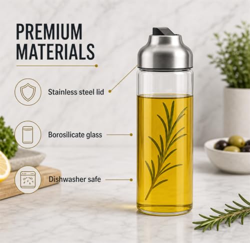 Aelga Olive Oil Dispenser - 14 OZ Glass Oil and Vinegar Dispenser Bottles Set for Kitchen No Drip-Set of 2 - color: Silver, style: 14OZ Set of 2