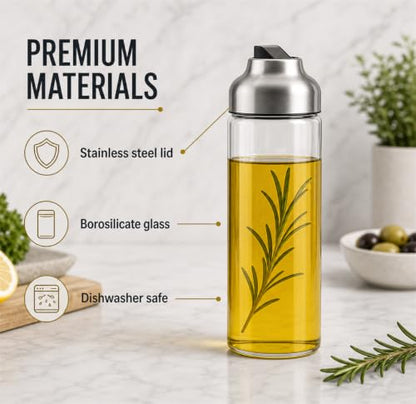 Aelga Olive Oil Dispenser - 14 OZ Glass Oil and Vinegar Dispenser Bottles Set for Kitchen No Drip-Set of 2 - color: Silver, style: 14OZ Set of 2
