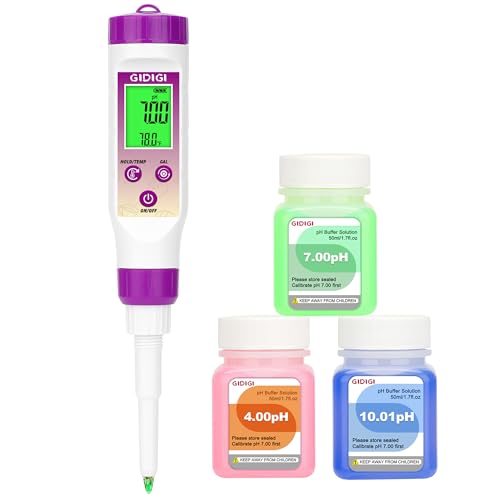 pH Meter for Food Fermentation, Spear pH Probe for Canning Salsa | ±0.01 pH tester with ATC. Replaceable probe with pH calibration kit. For bread dough, hot sauce, kombucha, cosmetics - color: Purple Food pH Meter