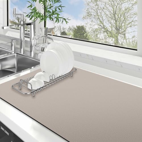 WISELIFE Dish Drying Mat Super Absorbent Drying Mat Large Dish Drying Mats for Kitchen Counter Easy Clean Dish Mat Kitchen Drying Mat18"x 36" Classic Khaki - color: Classic Khaki, size: 36" x 18"