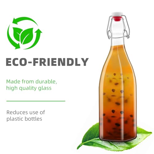 1Pc (25oz Square) clear Swing Top Brewing Bottles with Leak Proof Easy Caps, Glass Beer Bottle Flip Top Bottles For Kombucha, Kefir, Vanilla Extract, Beer (25oz Square) - size: 25 Ounces