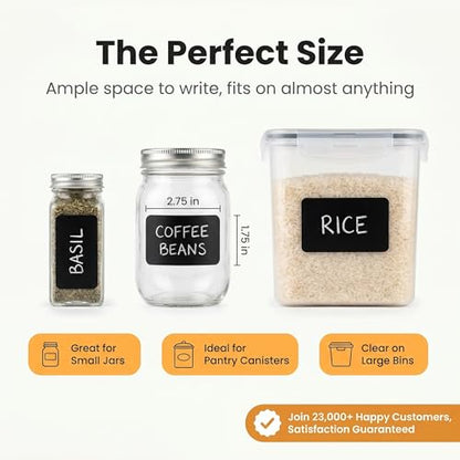 200 Chalkboard Labels for Food Containers, Reusable Black Stickers with Chalk Marker, Removable Pantry Chalk Board Jar Labels Stickers for Glass Jars, Storage Food Mason Jars, Kitchen Organization - style: Wide Rectangle Roll - 200pcs