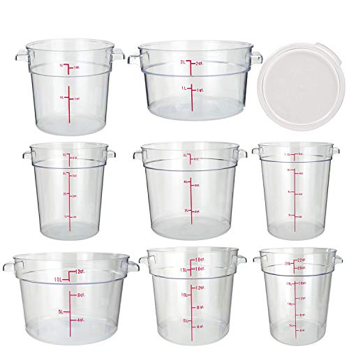 Tiger Chef Set Of 8 Commercial Grade Clear Food Storage Round Polycarbonate Containers With Clear Lids In Sizes 1, 2, 4, 6, 8, 12, 18, And 22 Quarts Capacity - size: 16 Piece Set