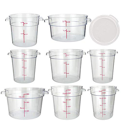 Tiger Chef Set Of 8 Commercial Grade Clear Food Storage Round Polycarbonate Containers With Clear Lids In Sizes 1, 2, 4, 6, 8, 12, 18, And 22 Quarts Capacity - size: 16 Piece Set