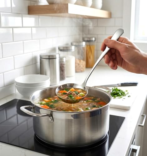 7.9 Inch Small Soup Ladle, Stainless Steel Gravy Ladle Stainless Steel Mirror Polished for Spooning Sauces or Gravies (Silver)