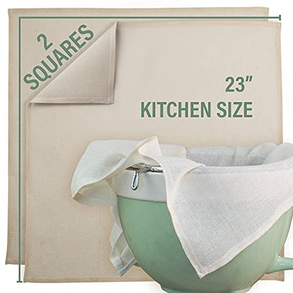 Organic Unbleached Cotton Cheesecloth – GOTS Certified Reusable Hemmed Muslin Straining Cloth for Cooking & Kitchen, 2 Squares, 23" x 23" (58 x 58 cm) - size: 3.7 sq ft (2 pcs)
