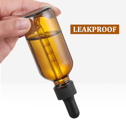 4 Pack 1 oz Glass Dropper Bottles with Measured Dropper - 30ml Dark Amber Tincture Bottles with Graduated Calibrated Glass Eye Droppers (1ml) for Essential Oils, Liquids - Leakproof Travel Bottles - style: Measured Dropper