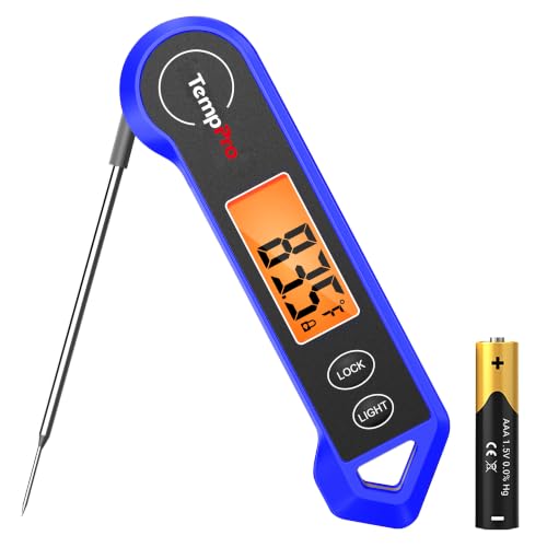 TempPro TP19H Digital Meat Thermometer for Cooking, 1 Sec Instant Read Food Thermometer with Motion-Sensing Wake for BBQ Grill Oil Fry Candy for Fathers Day Gift for Dad Men (Previously ThermoPro) - color: Blue