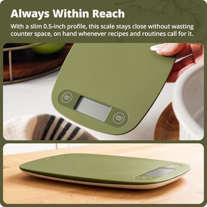 Greater Goods Food Scale – Digital Kitchen Scale, 1g Precision, Easy-Tare & Quick Conversion, Slim Compact Design, Durable & Portable | Ideal for Cooking, Baking & Meal Prep (Moss Green) - color: Moss Green