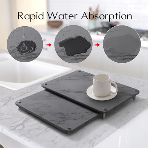 2-Pack Marble Dish Drying Mats for Kitchen Counter, Diatomaceous Earth (Diatomite) Quick-Dry Sink Countertop Pads for Dishes & Utensils, Non-Slip, Easy to Clean,Grey - color: Gray