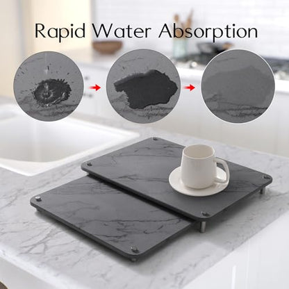 2-Pack Marble Dish Drying Mats for Kitchen Counter, Diatomaceous Earth (Diatomite) Quick-Dry Sink Countertop Pads for Dishes & Utensils, Non-Slip, Easy to Clean,Grey - color: Gray