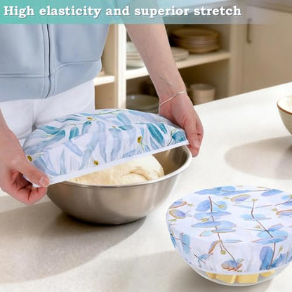 2 Large Reusable Beeswax Bowl Covers for Bread Proofing, 10/12 Inch Elastic Beeswax Wraps Cotton Cloth Sourdough Bowl Covers for Proofing Baskets, Mixer Bowls, Food Storage Containers - color: Eucalyptus Leaves