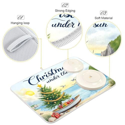 Christmas Beach Time Dish Drying Mat for Kitchen Countertop 16x18 Winter Tree Xmas Small Drying Mat Reusable Quick Dry Dish Sink Mats Easy Clean Decorative Essentials - size: 16x18(in)x1