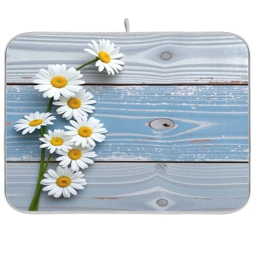 Kcldeci Daisy Wooden Dish Drying Mat,Spring Drying Mat For Kitchen Counter 18 x 24 Dish Mat Dish Rack Drainer Pad - color: Daisy, size: 18x24in
