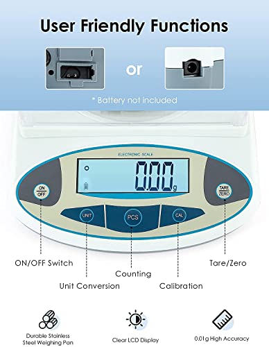 CGOLDENWALL Precision Lab Scale 3000g X 0.01g Digital Analytical Balance Laboratory Balance Jewelry Scale Scientific Scale 0.01g Accuracy 110V (3000g, 0.01g) - size: 3000g