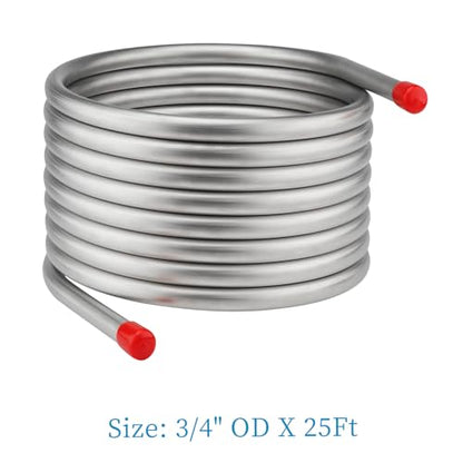 Vigorous Wort Chiller, 3/4" x 25 Ft Food Grade 304 Stainless Steel Coil, Water Chiller for Ice Bath Beer Brewing Tubing Coil, Stainless Steel Immersion Chiller - size: 3/4" x 25 Ft Wort Chiller