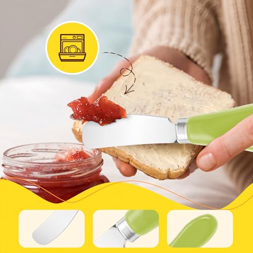 Butter Spreader Knife Set, 2-Pack Stainless Steel Cheese and Butter Knives with Ceramic Handle, Dishwasher Safe, for Soft & Hard Cheese, Jam, Cold Butter (light green) - color: light green