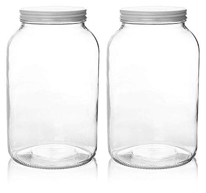 kitchentoolz 4 Pack - 1 Gallon Glass Large Mason Jars Wide Mouth with Airtight Metal Lid - Safe for Fermenting Kombucha Kefir Kimchi, Pickling, Storing and Canning- Dishwasher Safe- Made in USA