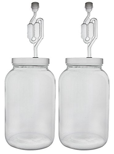 FastRack One gallon Wide Mouth Jar with Drilled Lid & Twin Bubble Airlock-Set of 2, multicolor (B01AKB4G9E), 1 gallons & 1 gal Jug W/Twin bubble Airlock, Polyseal Lid, #6.5 Drilled Stopper