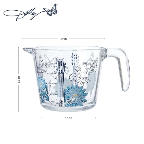 Dolly Parton Glass Measuring Cup, Easy-Read Markings, Spout and Handle, Oven and Dishwasher Safe, 2 Cup