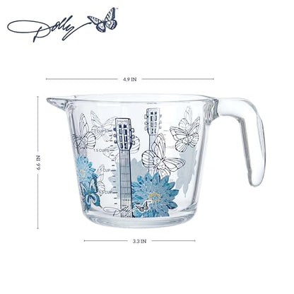 Dolly Parton Glass Measuring Cup, Easy-Read Markings, Spout and Handle, Oven and Dishwasher Safe, 2 Cup