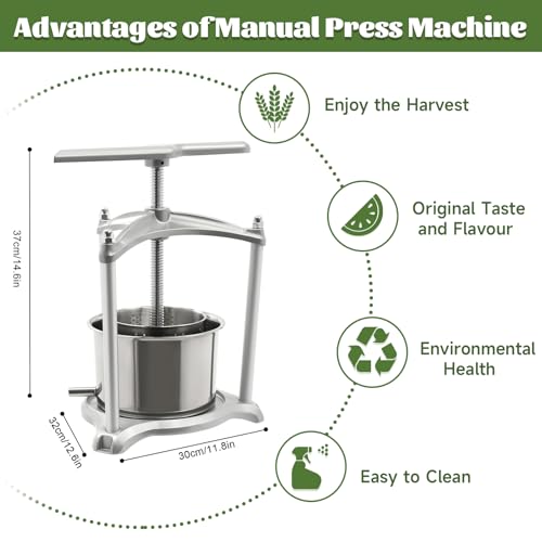3L Fruit Wine Press Fruit Cider Grinder w/Dual Stainless Steel Barrels Manual Juice Maker Cider Apple Grape Tincture Vegetables Honey Olive Oil Making Press for Herb Vegetables Home Kitchen Use - size: 3L/0.8Gallon