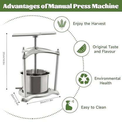 3L Fruit Wine Press Fruit Cider Grinder w/Dual Stainless Steel Barrels Manual Juice Maker Cider Apple Grape Tincture Vegetables Honey Olive Oil Making Press for Herb Vegetables Home Kitchen Use - size: 3L/0.8Gallon