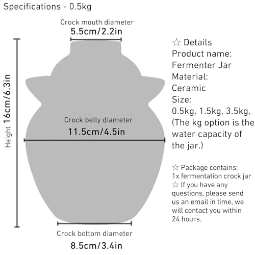 Traditional Chinese Hand Painted Porcelain Fermentation Crock With Water Seal Lid, Ceramic Pickling Jar, 1 Pcs(White,0.5kg) - color: White, size: 0.5kg