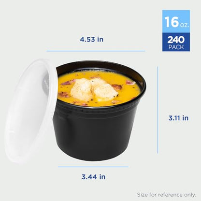 Karat [16oz - 240 ct Black PP Injection Molded Round Deli Containers with Lids (FP-IMDC16-PPB) - color: Black, size: 16oz