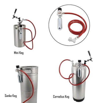 Adjustable CO2 Regulator with Ball Lock Single Knob and 1.2M Air Line for Kegging - Compatible with 5/8" Cartridge, 0-30psi