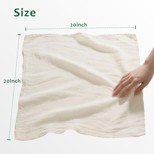 6Pcs Grade 100 Cheese Cloths 20×20 Inch, 100% Unbleached Cotton Butter Muslin, Finished Edge, Reusable Pre-Washed for Straining & Cooking