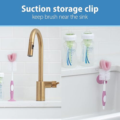Dr. Brown's Reusable Sponge Baby Bottle Cleaning Brush with Suction Cup Stand, Scrubber and Nipple Cleaner, BPA-Free, Pink, 2-Pack - color: Pink Bottle Brush, size: 2-Pack