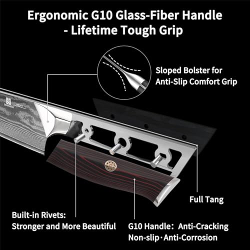 Utility Knife,5.5inch Damascus knife,67-Layer High Carbon Stainless Steel Kitchen Knife,Professiona Sharp Cutting Knives with Ergonomic Red G10 Handle,Gift Box for Home and Kitchen Birthday Gift - style: 13C pro Utility Knife(Red Black)