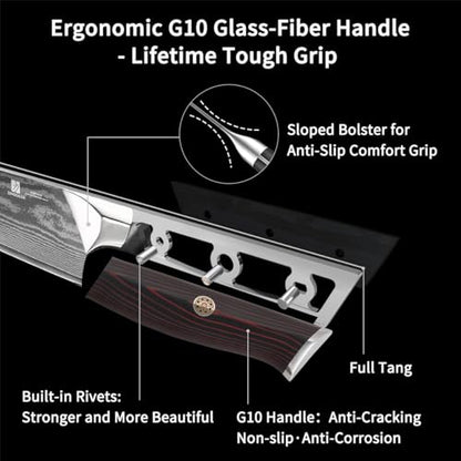 Utility Knife,5.5inch Damascus knife,67-Layer High Carbon Stainless Steel Kitchen Knife,Professiona Sharp Cutting Knives with Ergonomic Red G10 Handle,Gift Box for Home and Kitchen Birthday Gift - style: 13C pro Utility Knife(Red Black)