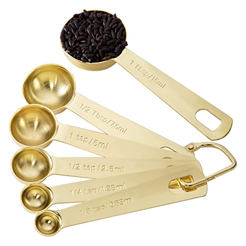 Gold Measuring Spoons, Heavy Duty 18/8 Stainless Steel Measuring Set of 6 Piece: 1/8 tsp, 1/4 tsp, 1/2 tsp, 1 tsp, 1/2 tbsp & 1 tbsp Measuring Liquid and Dry Ingredients for Cooking Baking Gift Set - color: C - Gold, size: 6pcs
