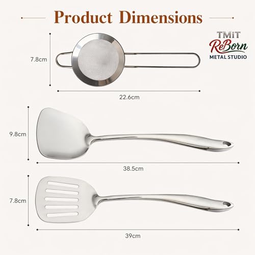 Stainless Steel Spatula Set with Sieve, 3-Piece Kitchen Utensil Set, Solid & Slotted Turner, Fish, Eggs, BBQ, Metal Spatulas