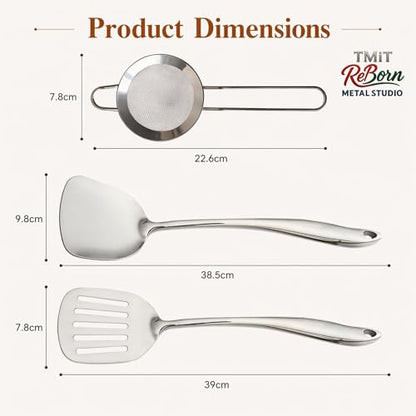 Stainless Steel Spatula Set with Sieve, 3-Piece Kitchen Utensil Set, Solid & Slotted Turner, Fish, Eggs, BBQ, Metal Spatulas