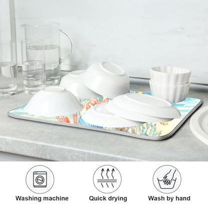 Kcldeci Dish Drying Mat for Kitchen Counter,Mason Jar with Coral Absorbent Dish Drainer Dish Drying Pad for Countertops,Sinks,Draining Racks 16x18in - size: 16x18in