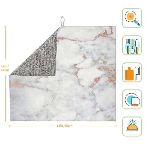 White Marble Rose Gold Dish Drying Mat for Kitchen Counter, Absorbent Microfiber Drainer Mats, Non-slip Kitchen Draining Mat for Coffee Machine Dish Rack Pad 18"x16" Dish Drainer Pad - color: White Marble Rose Gold