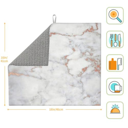 White Marble Rose Gold Dish Drying Mat for Kitchen Counter, Absorbent Microfiber Drainer Mats, Non-slip Kitchen Draining Mat for Coffee Machine Dish Rack Pad 18"x16" Dish Drainer Pad - color: White Marble Rose Gold