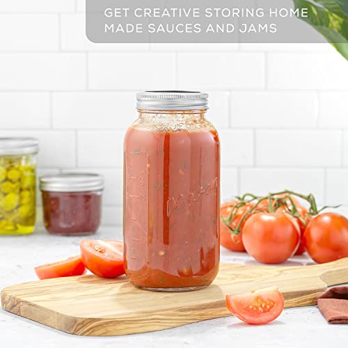 32 Oz Mason Jars With Lids, Labels and Measures! 6-Pack Regular Mouth Mason Jars, Glass Jar with Lid and Band. Airtight Canning Jars, Overnight Oats Jars, Salad Jars, Sourdough Starter Jar - size: 32 Oz