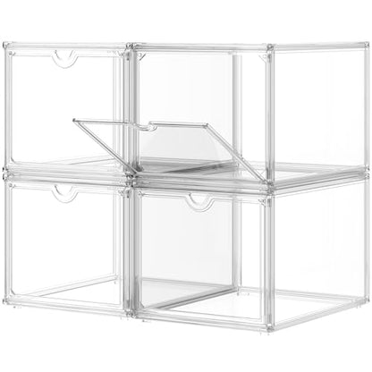 Clear Shoe Storage Boxes Stackable, Display Case With Magnetic Door, 4 Pack Acrylic, Plastic Shoe Boxes With Lids, Sneaker Storage - size: Front Door-4pcs
