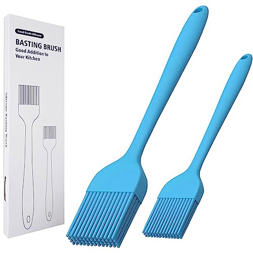Silicone Basting Brush 2 Pcs Pastry Brush for Oil, BBQ, Grill, Sauce Baking Cooking, Dishwasher Safe (Blue) - color: Blue