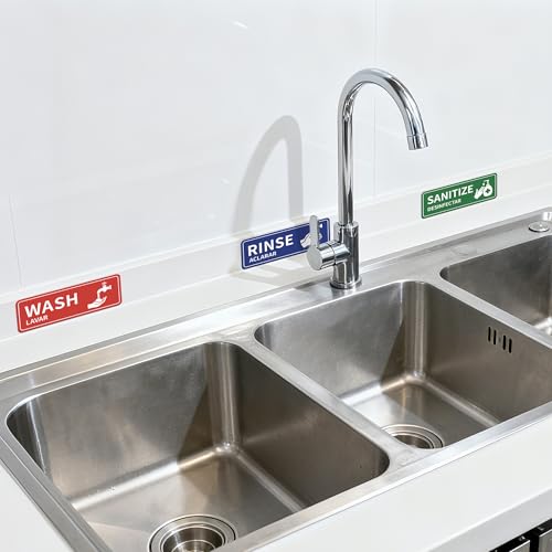 4PCS Wash Rinse Sanitize Sink Labels Stickers, Waterproof Hand Wash Only Sign, Supplies for 3 Compartment Sink,Wash Station, Kitchens, Restaurant, Food Trucks, Office - color: Wash Rinse Sanitize Sink Lables 375