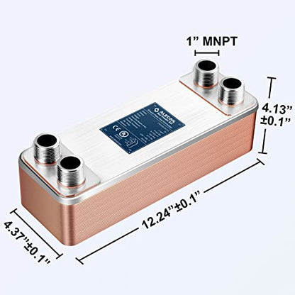 4"x12" 30 Plates Heat Exchanger with 1" MPT Port Water to Water 316L Stainless Steel Brazed Plate Heat Exchanger for Water Heating, Floor Heating, Commercial and Industrial Refrigeration - size: 4"X12"-30P