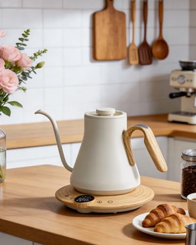 Cocinare Gooseneck Electric Kettle, ±1°F Precise Temperature Control, 1500W Fast Heating, Pour Over Coffee & Tea Kettle with Brew Timer & Keep Warm, Stainless Steel, 0.9L (White Maple) - color: White Maple