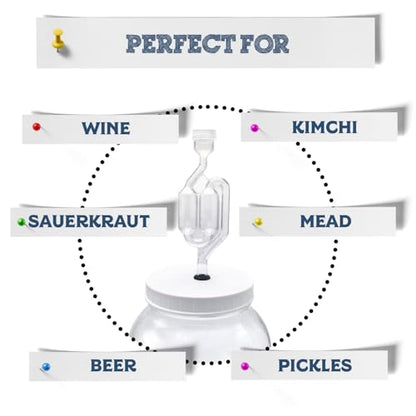 Glass One Gallon Fermentation Jar with Grommet Lid and S-Shaped Airlock - Airtight Seal With Air Lock Create the Perfect Brewing Vessel For Small Batch Fermenting