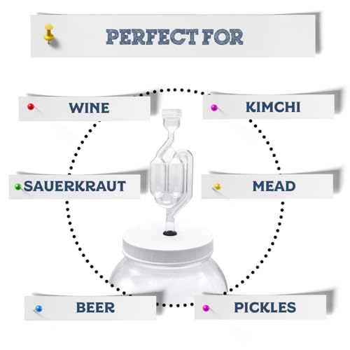 Fermentaholics 2 Pack - 110mm One Gallon Fermentation Lid, Gasket & S Airlock - Airtight Lid Turns Gallon Jar Into A Fermenter - Make Beer, Wine, Mead, Cider, Hard Kombucha, & More
